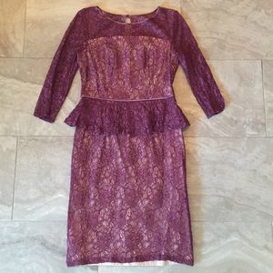 Adrianna Papell maroon lace midi dress size 10